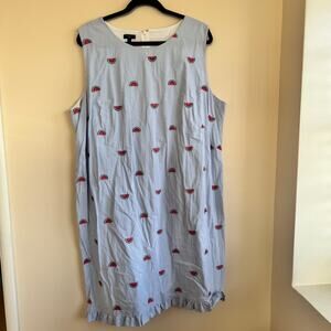 Talbots Dress Blue White Seersucker Watermelon Embroidered Sz 18W